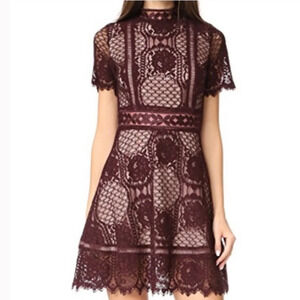 BB Dakota Burgundy Aria Lace Short Sleeve Fit & Flare Party Dress W-723 Sz 4